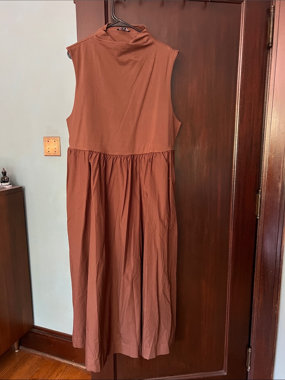 Sleeveless High-Neck Chocolate Brown Midi Dress